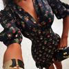 European and American Women's Clothing Spring New Small Fresh and Sweet Printed Bubble Sleeves Ruffle Edge Short Dress