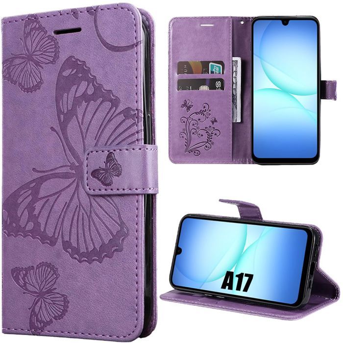 Coque de Protection - BOOLING - Samsung Galaxy A17 4G/5G - Synthécuir Motif Papillon Violet