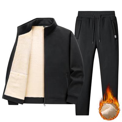 Winter Men's Casual Plus Fleece Sports 2-piece Classic Stand Collar Suit Thickened Sportswear Suit