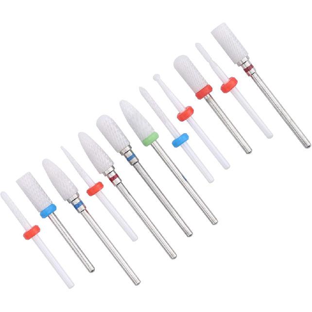 Ceramic Nail Drill Bit, 12pcs Ceramic + Stainless Steel Round Nail Drill Bits Ceramic Nail File Drill, for Removing the Dead Skin, Nail Art