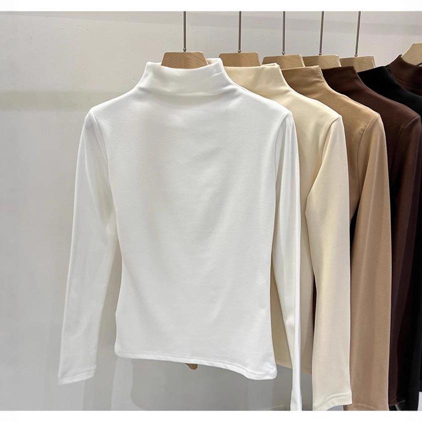 Women's Thick Half-High Collar Fleece Base Layer Shirt - Autumn/Winter 2025 Long-Sleeve Warm Top