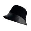 New pu leather splicing bucket hat women's autumn and winter big head circumference sunshade bucket hat wide brim basin hat