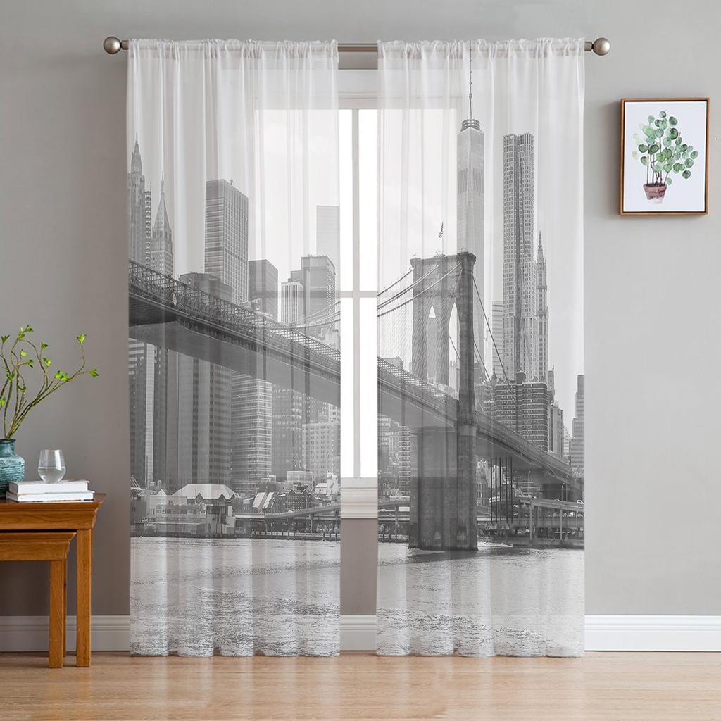New York City Night Modern Curtains For Living Room Transparent Tulle Curtains Window Sheer For The Bedroom Accessories Decor