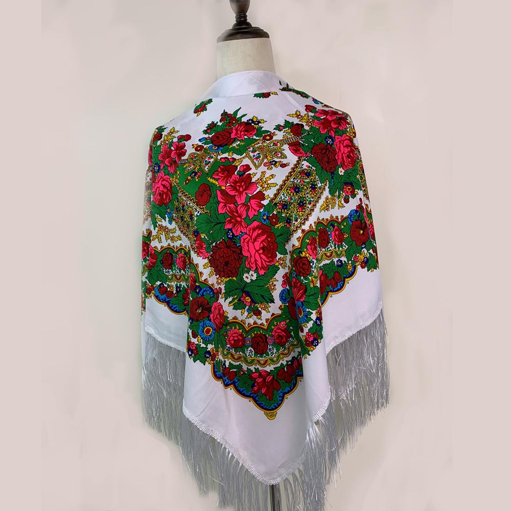 

120*120см Новый Дизайн Русский Квадратный Платок Роскошный Женский Цветочный Принт Украинский Бахромчатый Носовой Платок Шали Бабушка Головные Уборы