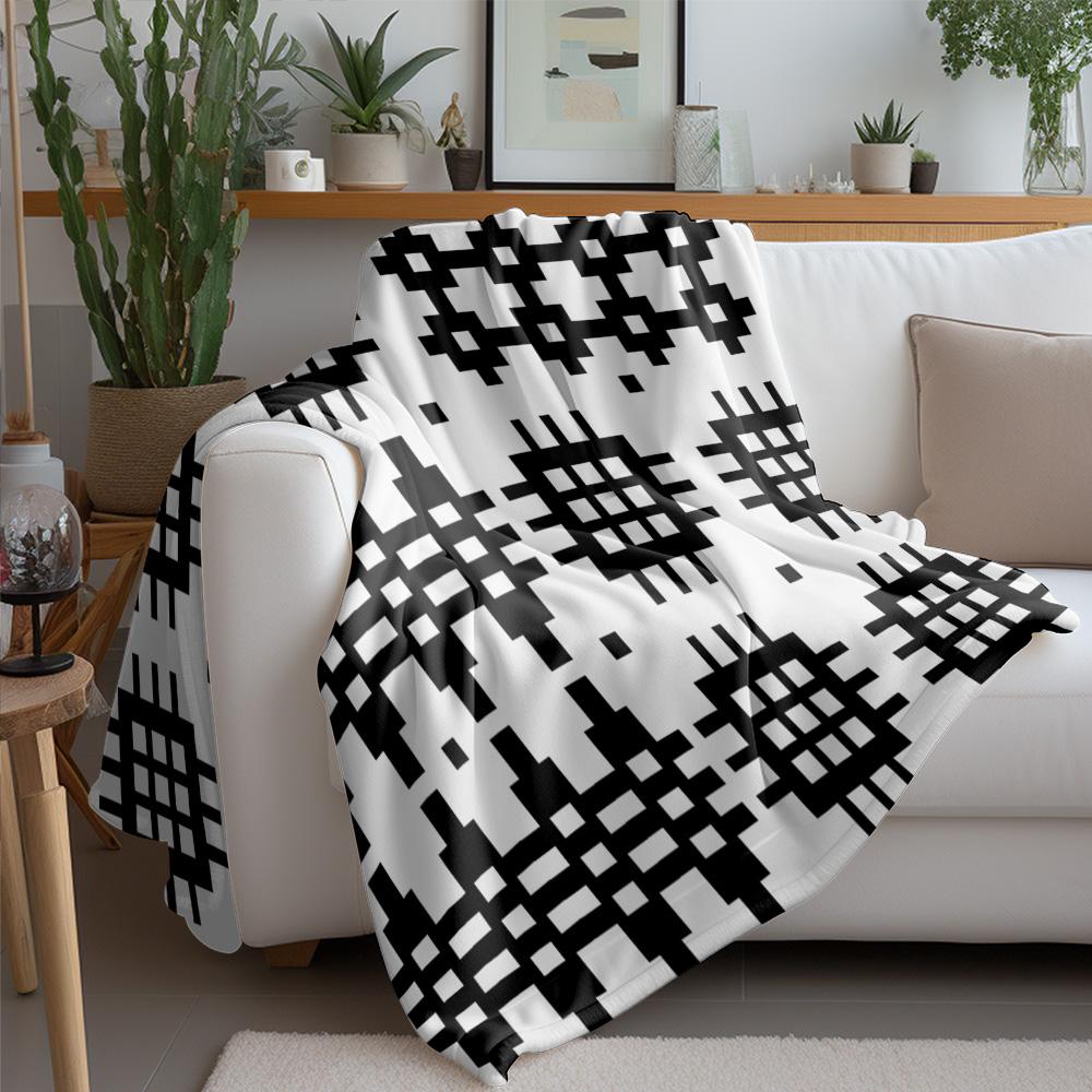 Black And White Geometric Pattern Blanket Soft Fleece Throw Blanket For Sofa Bed Living Room Decoration Gift