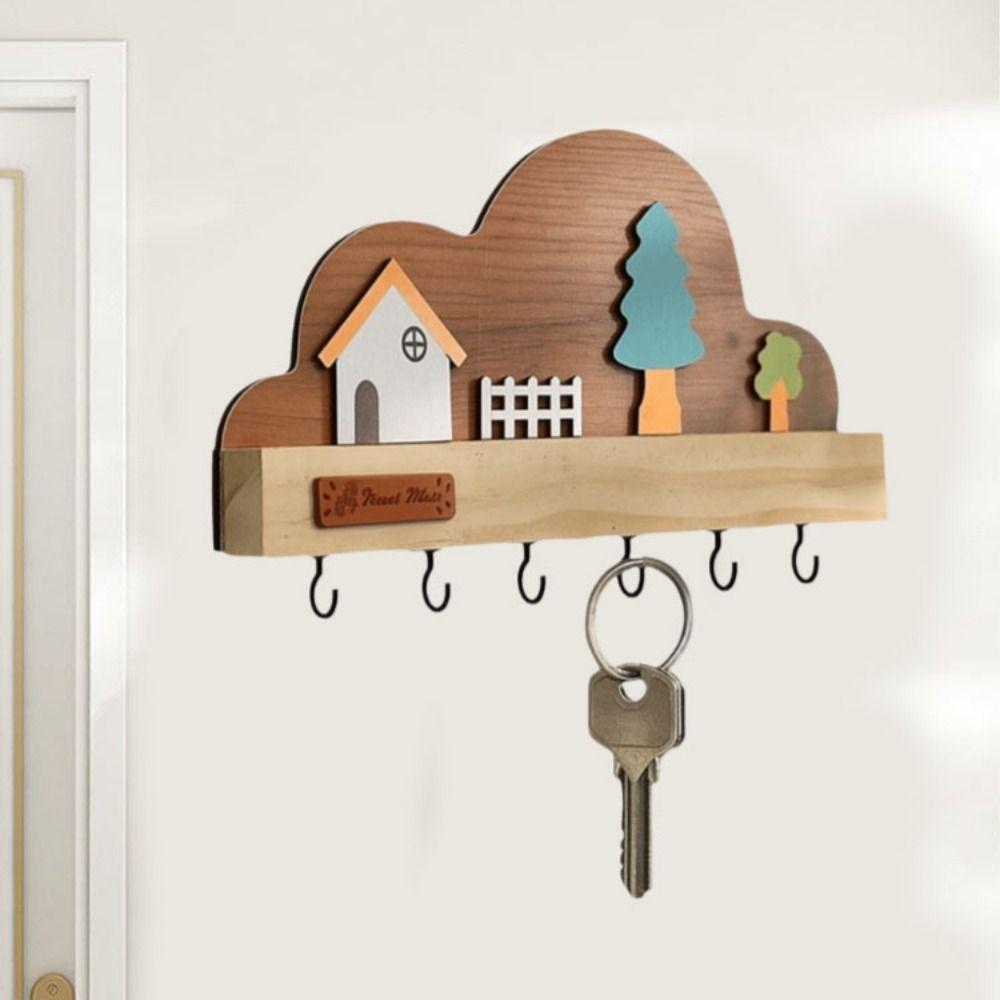 No-Drill Key Storage Hanging Hook Solid Wood Coat Rack Practical Door Wall Hook  Home Decor