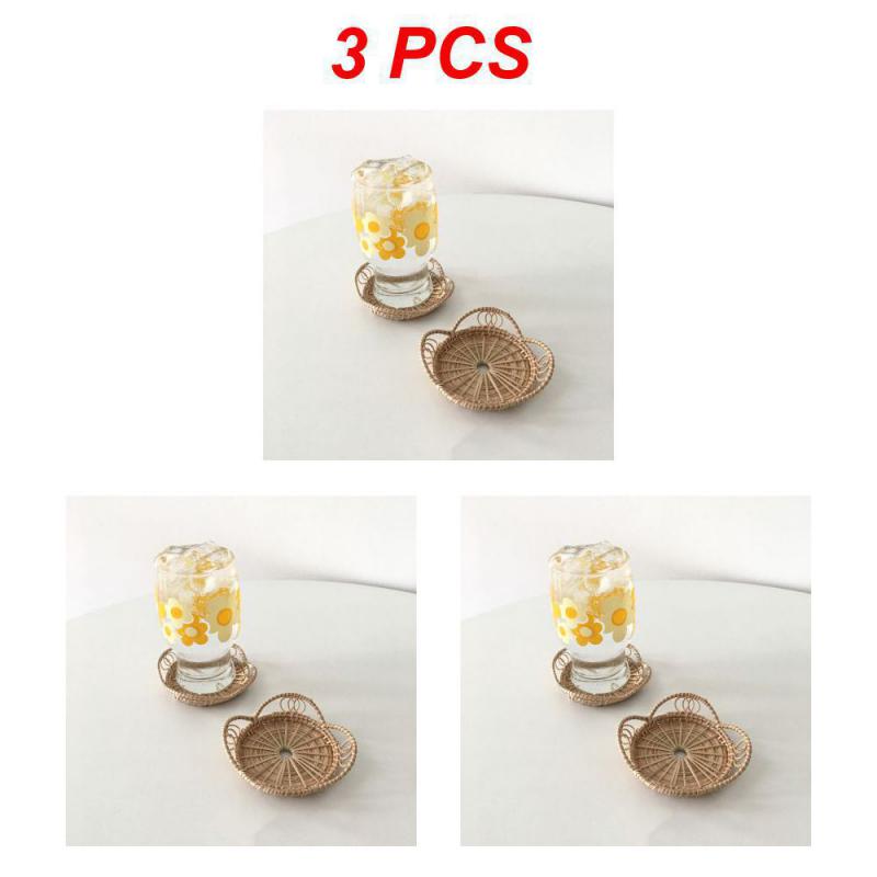 Ins Style Hand-woven Tea Coaster Rattan Insulation Pad Simple Creative Cup Holder Circular Flower Shape Household Parts