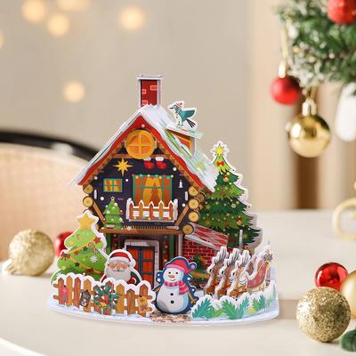 2pcs/set 3D Christmas Puzzle Christmas Decorations Train and Snow House Puzzle Decoration Navidad Manualidades Xmas Clearance