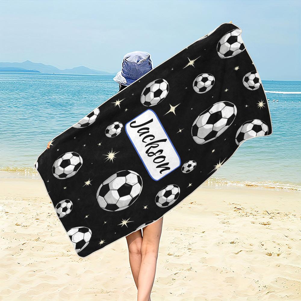 Custom Soccer Beach Towel Personalized Name Football Microfiber Bath Towel 160x80cm Soft Quick Dry Swimming Pool