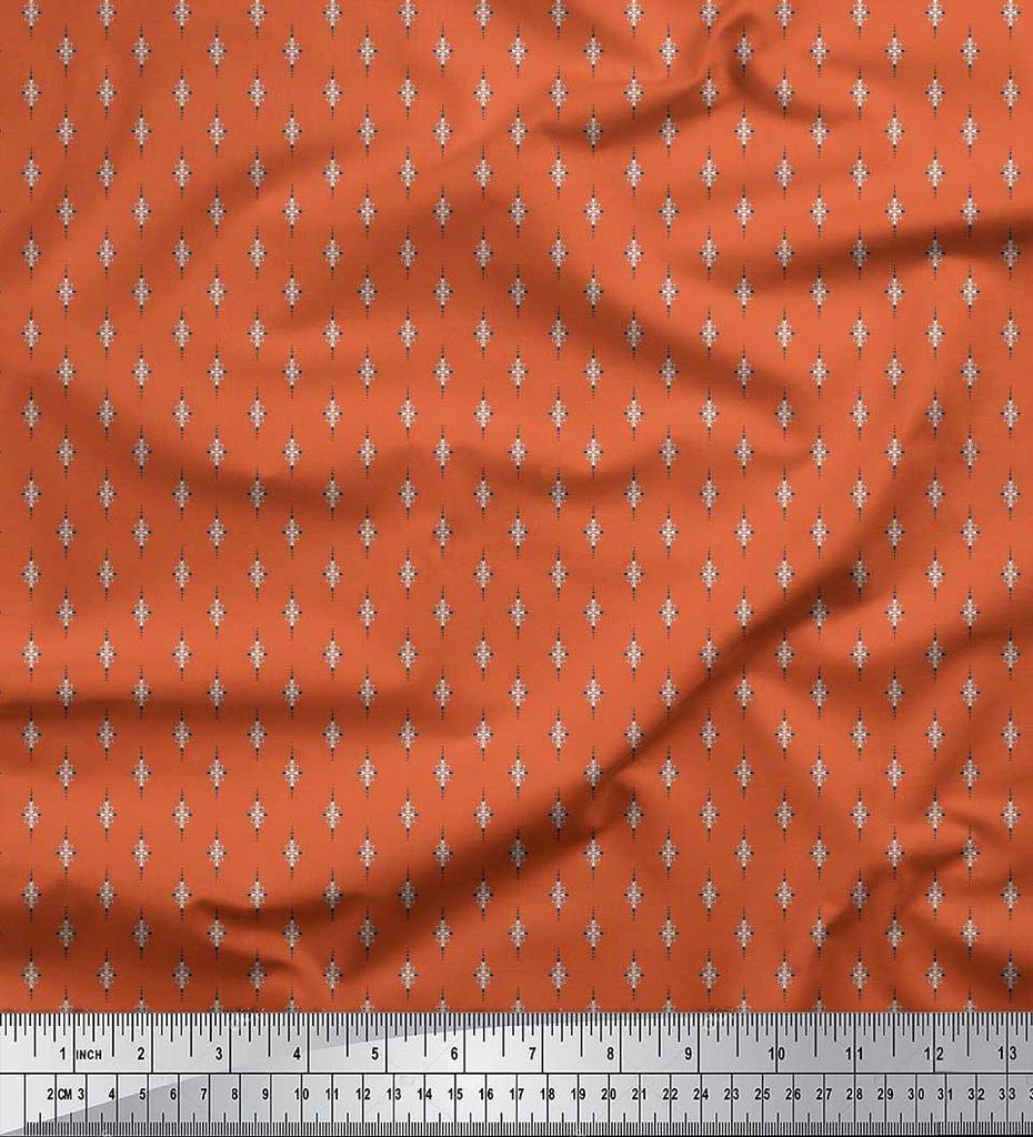 Soimoi Japan Crepe Satin Fabric Dot & Leaves Small Motif Shirting Print Fabric by the Metre 42 Inch