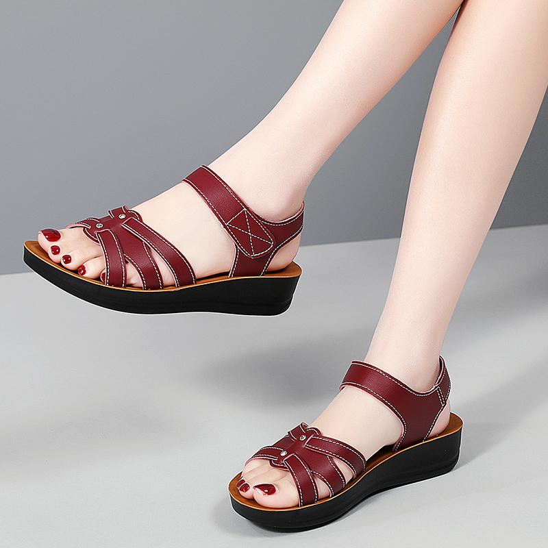 Fashion Mother Sandals Summer Soft Soled Middle-aged and Elderly Non-slip Work ShoesWedges Flat Grandma Shoes To Wear Outside