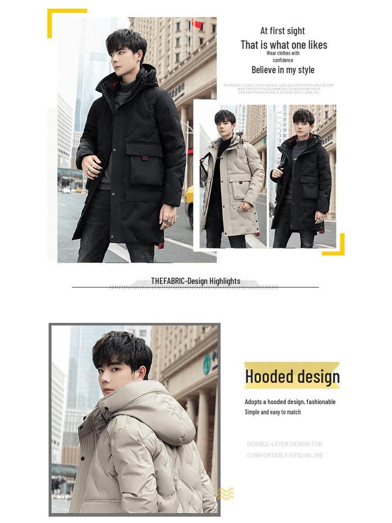 Herren Mittellange Weiße Entendaunenjacke - 2023 Winter Koreanischer Stil Trendige Dicke Jugend Oberbekleidung