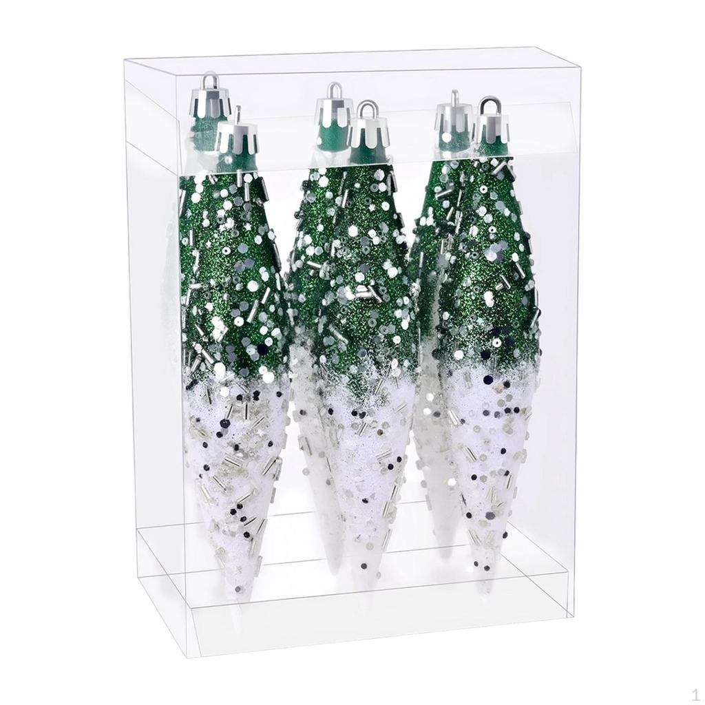 6 Stück Weihnachts-Tropfen Hängeornamente Dekoration Dekorativ Leicht Glitzer