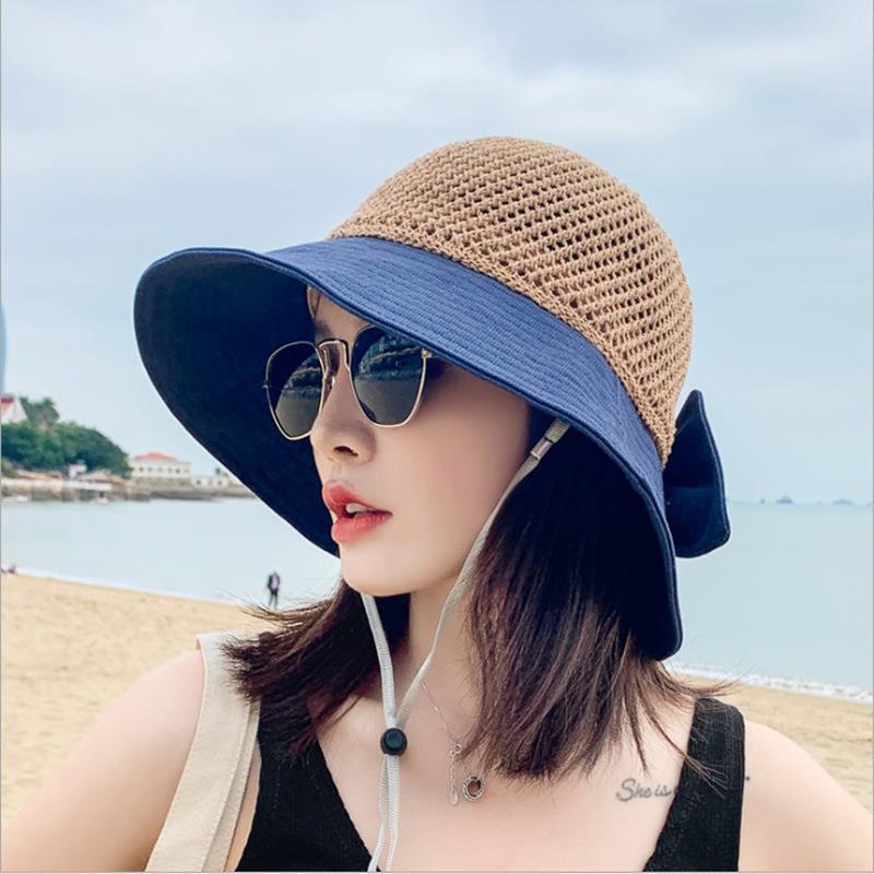 COKK Summer Hats For Women Knitted Breathable Foldable Sun Hat With Bow Sun Protection Sunshade Korean Beach Hat Cap Travel New