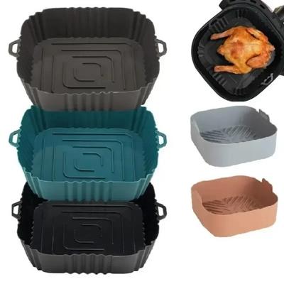 1PC Air Fryer Oven Baking Tray Silicone Tray Fried Chicken Pizza Mat Oilless Silicone Pan Air Fryer Black Random Style