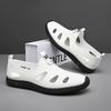 Fashion Solid Color Hallow Breathable Leather Sandals for Men Summer New Designer Casual Shoes Male Light Fashion Sandals Man