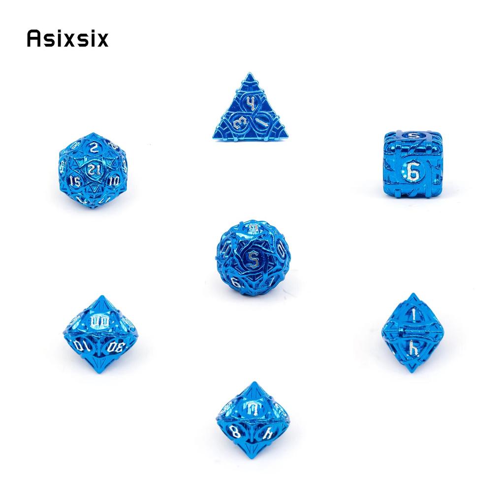 7 Pcs Blue White Stripe Metal Dice Solid Metal Polyhedral Dice Set Suitable for Role-Playing RPG  Board Game Card Game