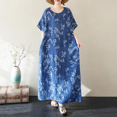DIMANAF 2025 Summer Women Plus Size Loose Dress Beach Vintage Basic Casual Long Dress Printing Holiday Dress