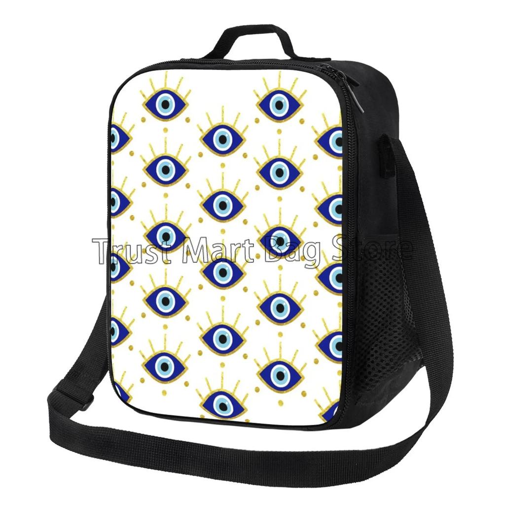 Eye Bead Insulated Lunch Bag Reusable Portable Thermal Bento Tote with Adjustable Strap for Work Picnic Travel