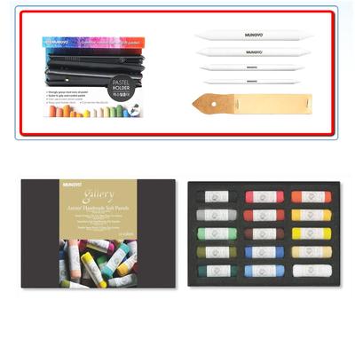 Gallery Artists' Handmade Soft Pastel with Drawing Set (Stumps, Sandpaper, Holder) 15 Color Bundle