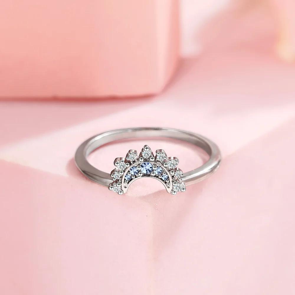 YILUOCD CopperSun and Moon Ring Set for Women Sparkling Cubic Zirconia Stackable Rings Promise Couple Fine Jewelry