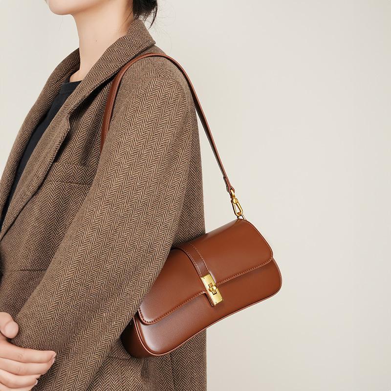 2024 Premium Cowhide Women's Baguette Shoulder Bag: High-Grade, Versatile Armpit Messenger