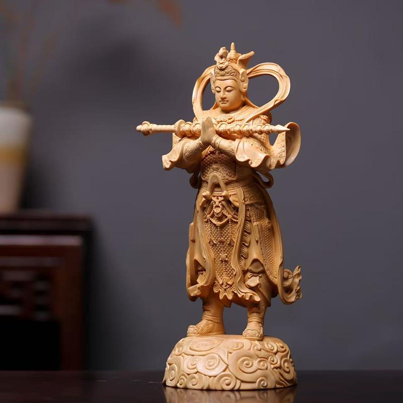 wood carving Guardian Door God Venerable Weituo statue  Luxury Home Living Room Office Wealth Luck Feng Shui Decorstatue 11.7 in