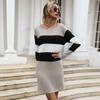 Casual Fashionable and Elegant Autumn and Winter Women's Loose Color Blocking Long Sleeve Bottom Sweater Dresses
