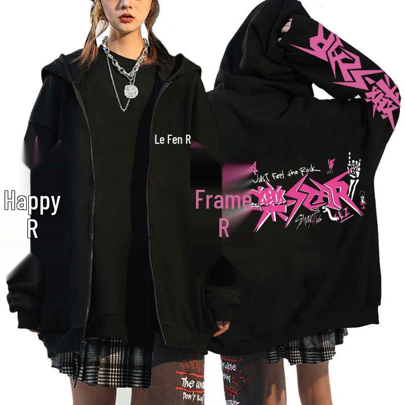 Stray Kids K-Pop Star Harajuku Print Loose Zipper Hoodie