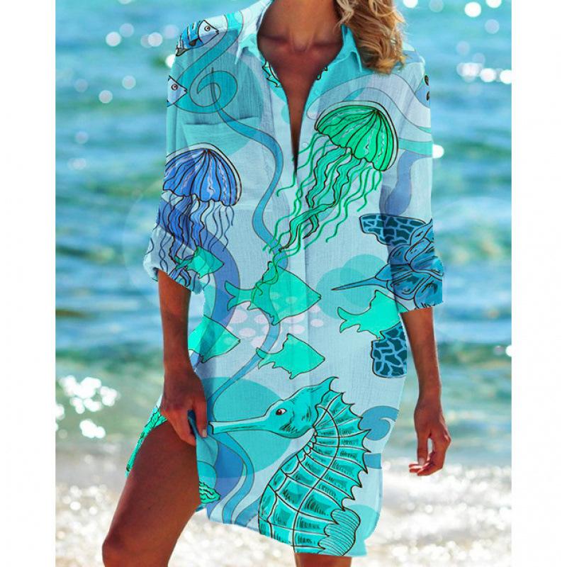 Damen Bikini Cover-Up Hemd Offene Vorderseite Strandbluse S