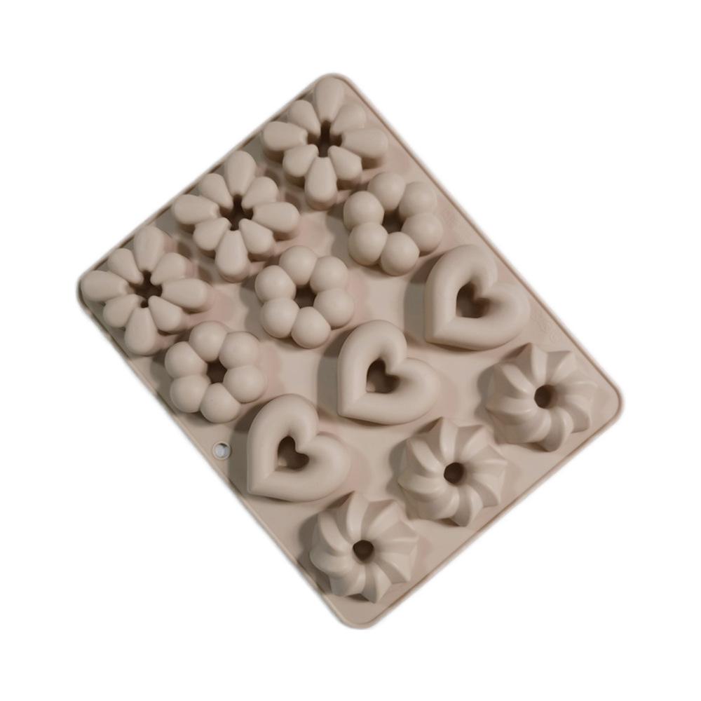 Heart & Flower Silicone 12-Cavity Cookie Mold for Baking