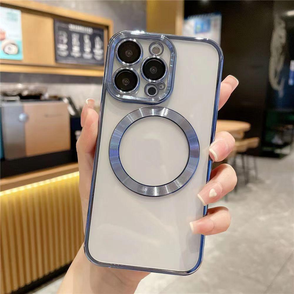 Iphone16 Electroplated Magnetic Attraction Suitable for 16E Fully Wrapped Transparent Tape Lens Film 15 Apple 14 Phone Case Max