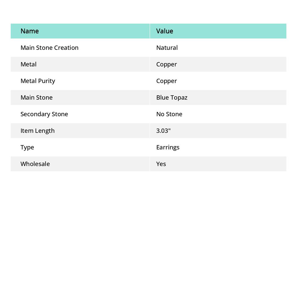 Ručně vyráběný náušnice z měděného drátu s modrým topazem 3,03" l1o02