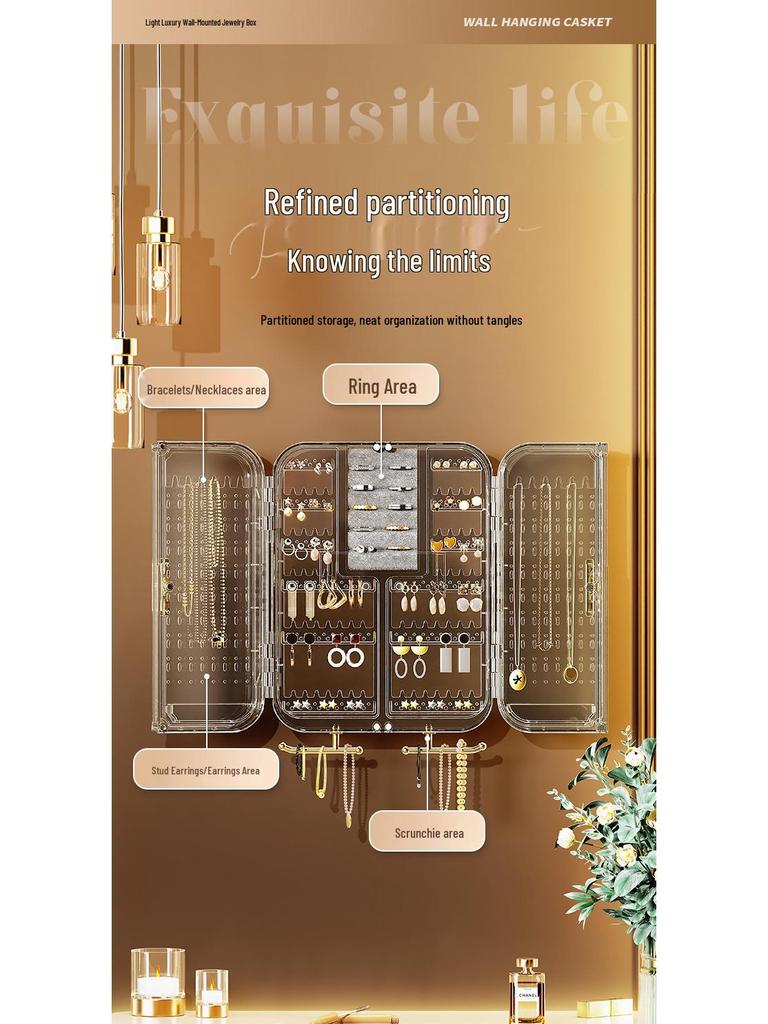 Wall-Mounted Large Jewelry Organizer: Stud Earrings, Necklace Display & Storage Box