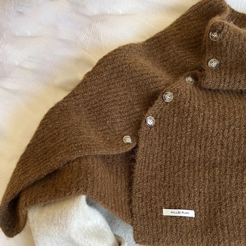 Winter Pullover Split Shawl Sweater for Women Knit Solid Color Turtleneck Scarf Casual Wear Cape Windproof Shoulder Wrap