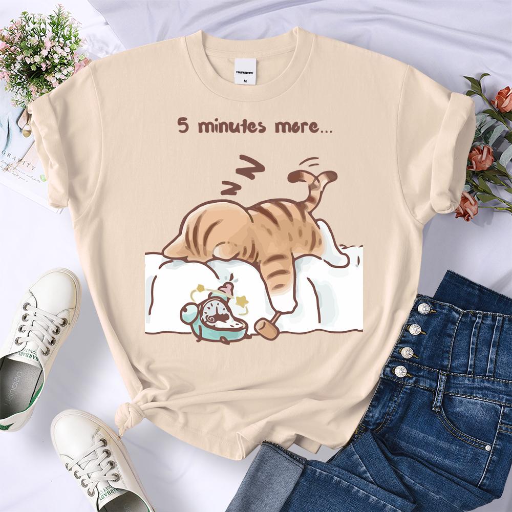 Die Katze, die immer schlafen will Musterdesign Damen T-Shirts Sommer All-Match Kleidung Trendy O-Ausschnitt T-Shirt Y2K Hip Hop Top
