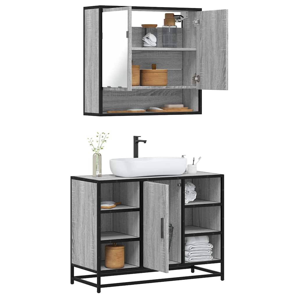2 Piece Bathroom Furniture Set Grey Sonoma Particleboard