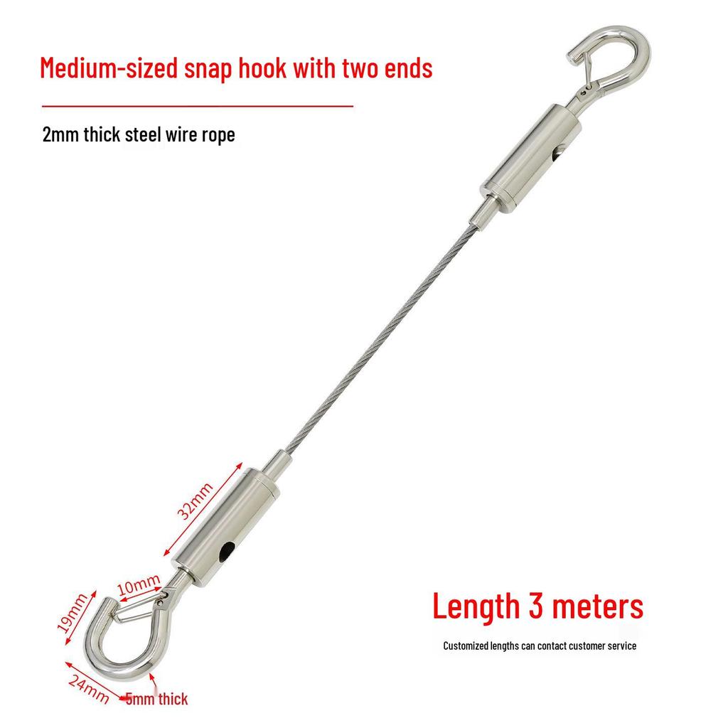 Adjustable 304 Stainless Steel Wire Rope with Double-Head Safety Hook and Spring Clip