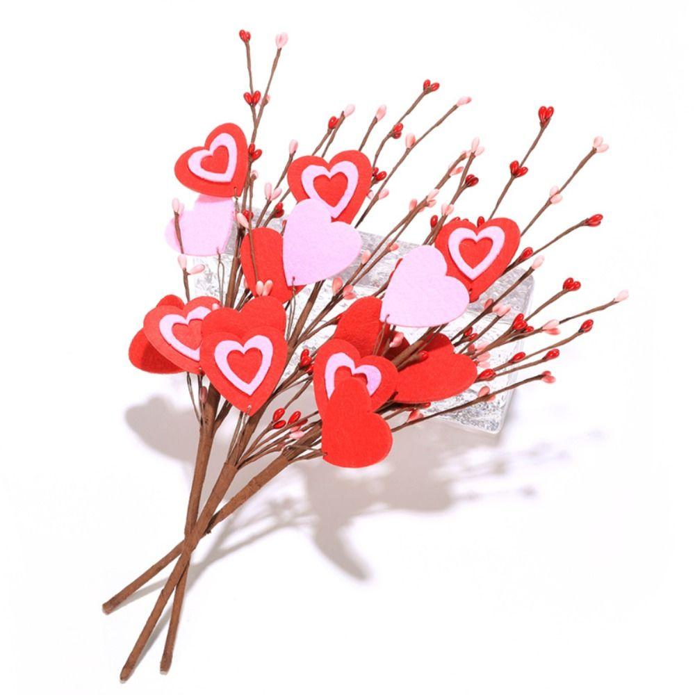 3pcs Festival Artificial Heart Berry Branches Romantic Artificial Flower  Party Favor
