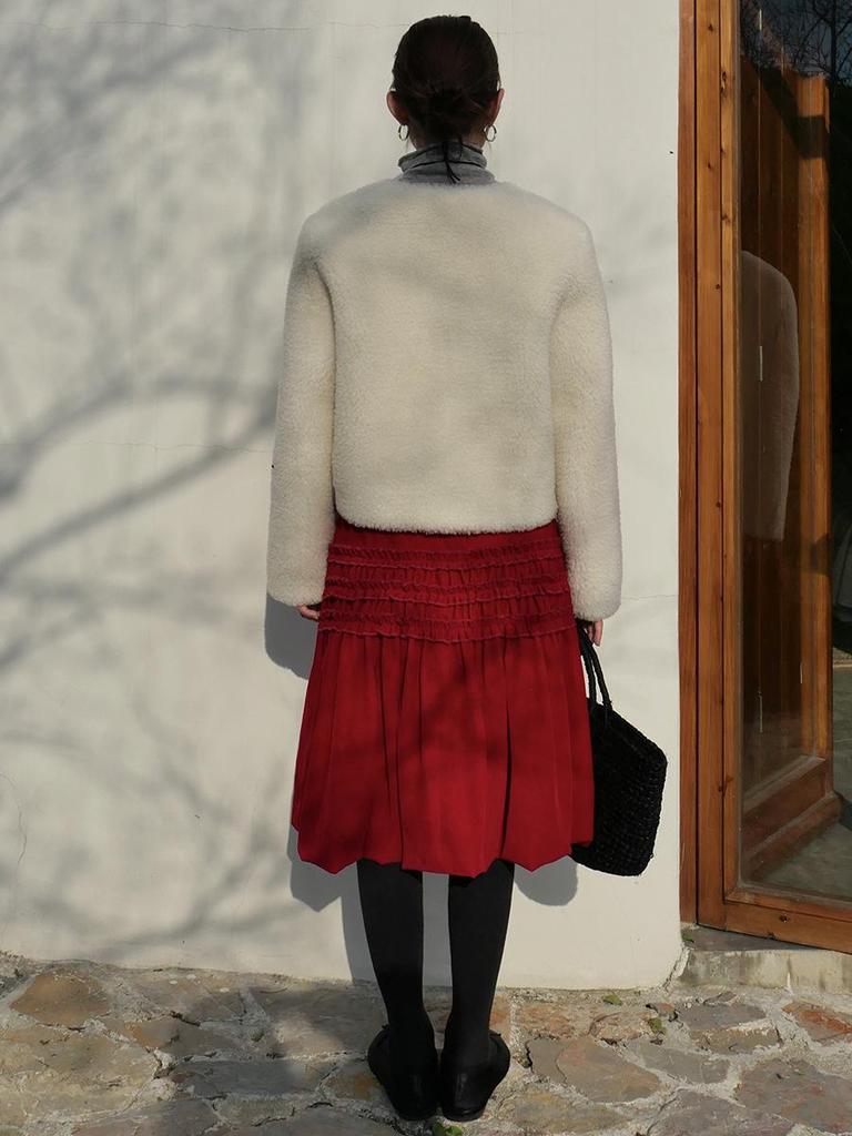 Winter Slimming Velvet Pleated Lace Skirt - Textured Design