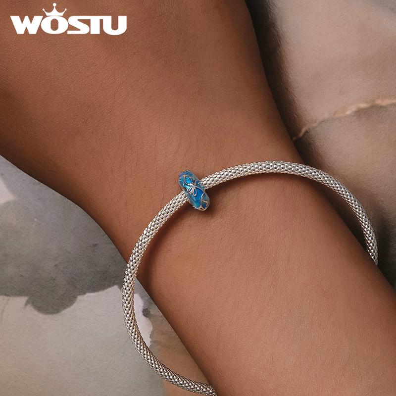 WOSTU 925 Sterling Silver Blue Drips Oil Dragonfly Charm Beads for Women Girls Bracelet & Bangle DIY Jewelry