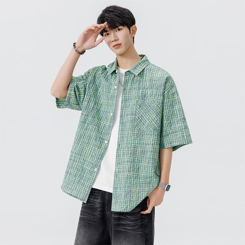 Camisa de Manga Corta para Hombre Verano Fina Casual Versátil Casual Camisa de Media Manga con Cuello