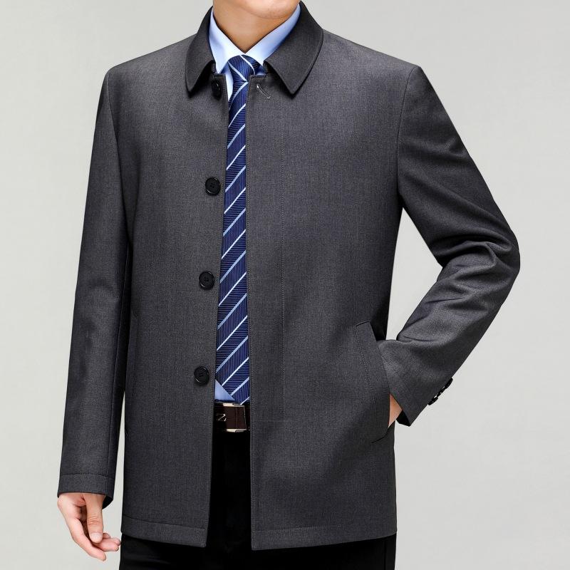 Middle-aged and Elderly Short Wool Windbreaker Spring and Autumn Men's Casual Loose Coat Dad's Large Size Buttoned Wool Jacket
