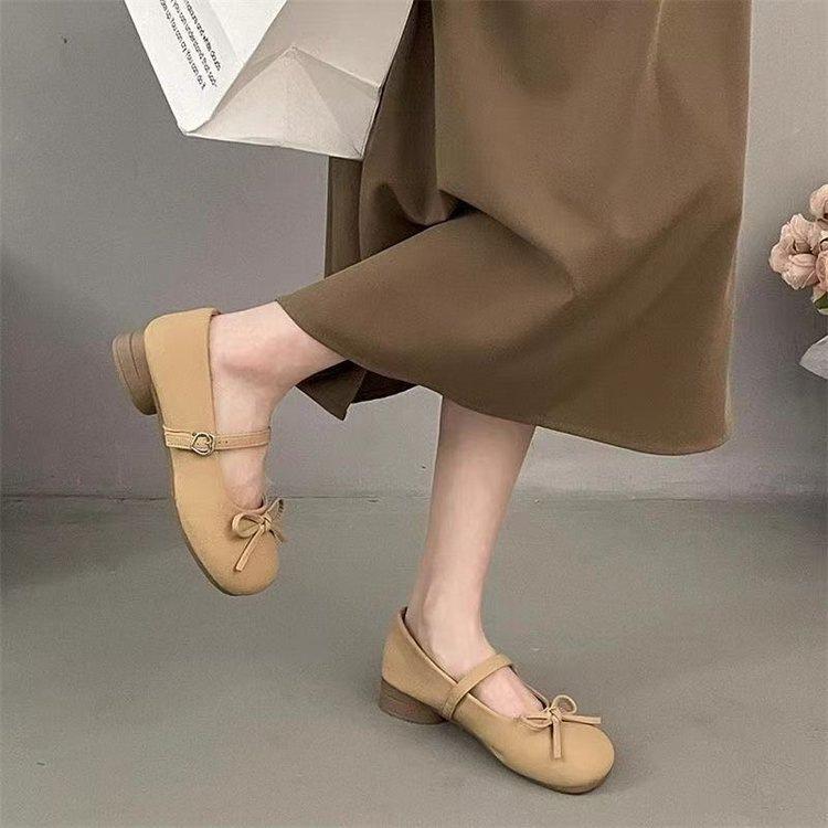 Autumn Evening Breeze Thick Heel Soft Sole Small Single Shoes Women's 2025 New French Round Head Shallow Mouth with Skirt Doudou Shoes