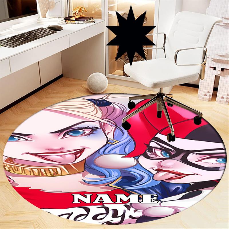 Custom Name Harley Quinn Printed Round Rug Carpet Chair Rug Area Rug Entryway Doormats,for Office Chair Living Room Bedroom Kitchen Room.