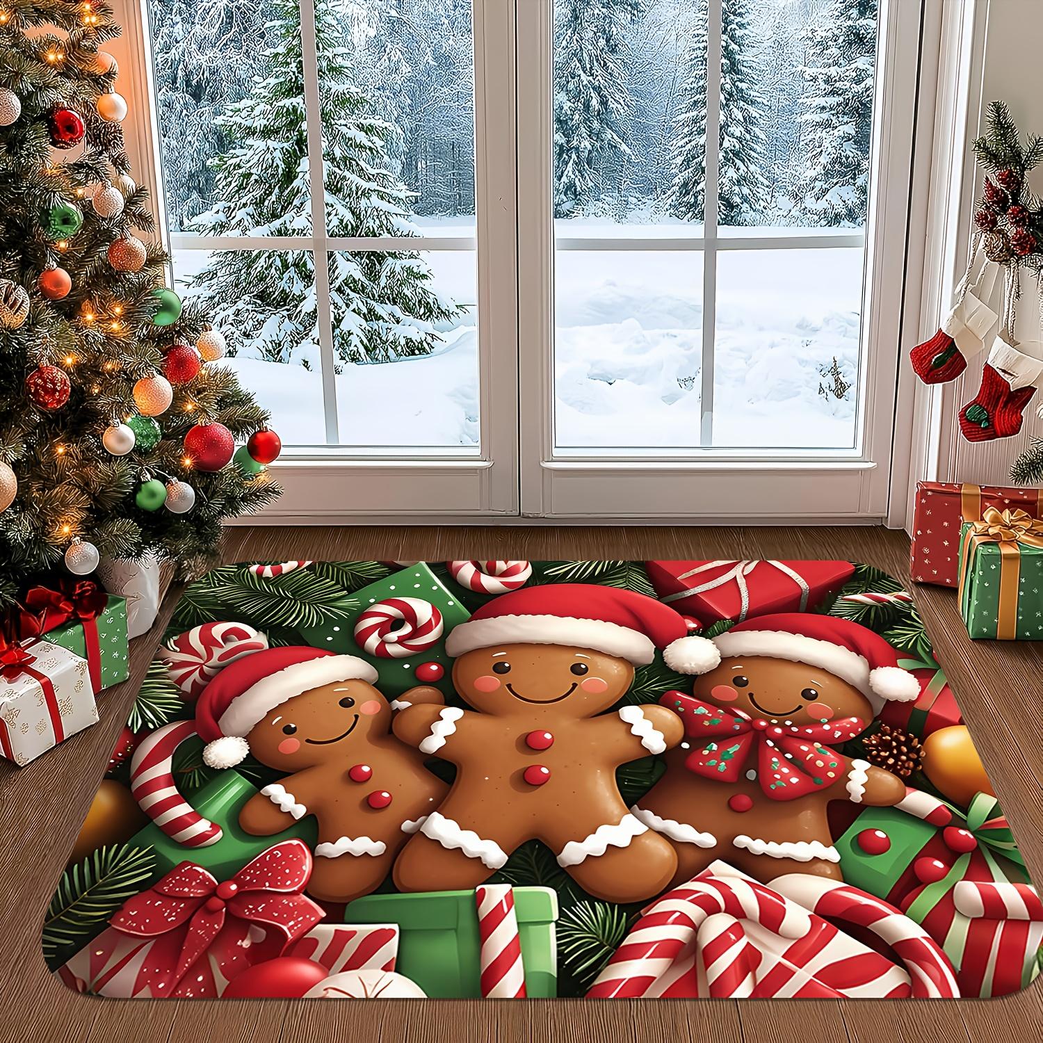 

1pc Christmas Gingerbread Man Doormat, Non-slip Floor Mat, Suitable for Living Room, Bedroom, Bathroom, Holiday Home Decoration 40x60cm