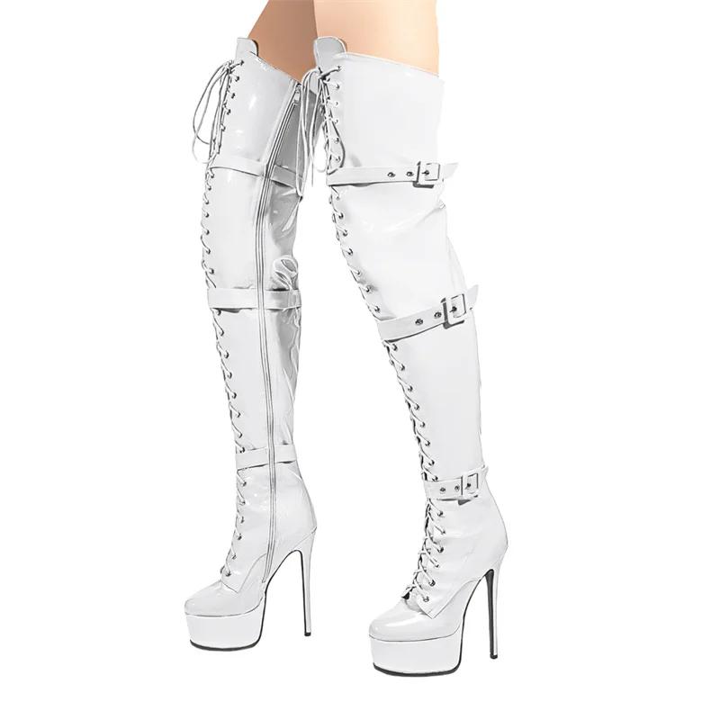 Fashion New High-quality Belt Buckle Cross Strap Over The Knee Boots Sexy Hot Girl Pole Dance 15cm High Heel Motorcycle Boots Size35-48
