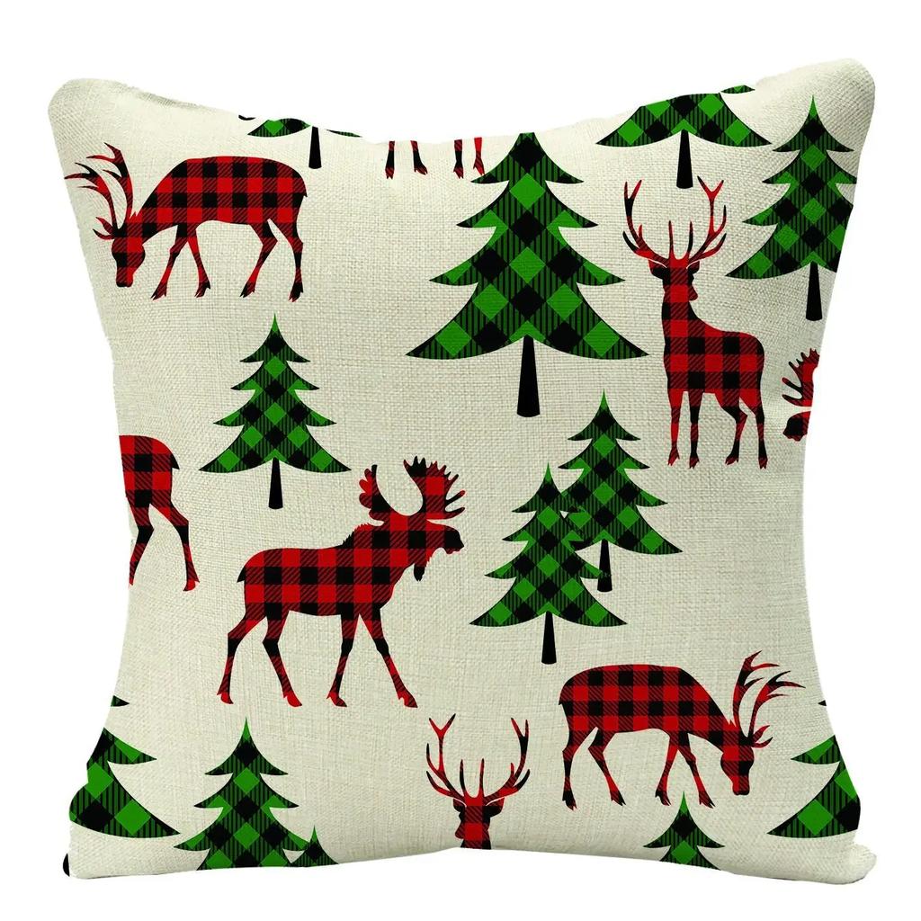 2022 Merry Christmas Home Decor Cushion Cover 45x45cm Cute Animals Cartoon Printed Throw Pillow Cover Xmas Decorative Pillowcase