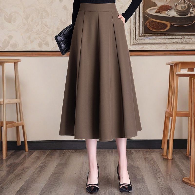 Black Suit Half Skirt, Women's Mid Length Umbrella Skirt Plus Size Skirt Spring and Autumn High Waist A-line Skirt