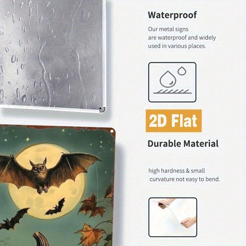 Generic 1Pc Halloween Pumpkin & Bats 2D Flat Vintage Metal Tin Sign 8×12 Inch, Waterproof Rust-Proof Wall Art Decor